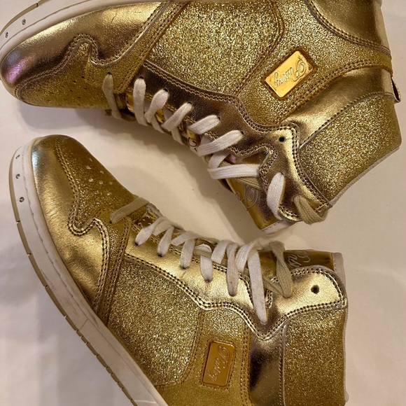 Pastry Shoes - Pastry Glam Pie Glitter Dance Competition Leather Sneakers Women Gold Size 8